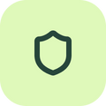 A dark green outline shield icon centered on a pale green rounded square background.