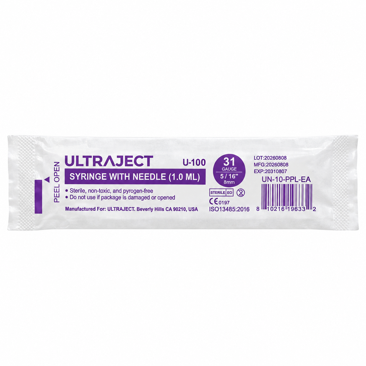 Ultraject 1.0 mL 31 ga 5/16" 8mm Syringes with Needles