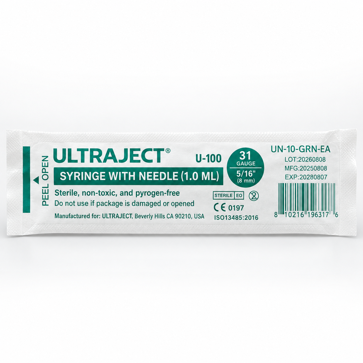Ultraject 1.0 mL 31 ga 5/16" 8mm Syringes with Needles
