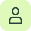 A simple dark green user profile icon centered on a pale green rounded square background.