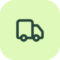 A simple dark green truck outline icon centered on a pale mint-green rounded square background.