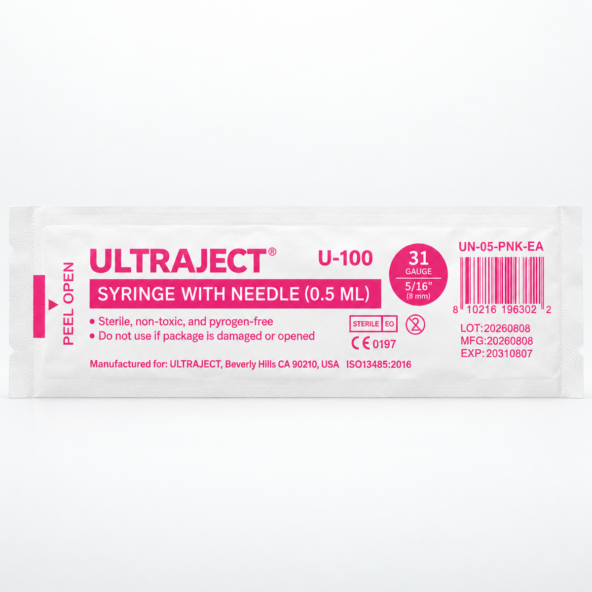 Ultraject 0.5 mL 31 ga 5/16" 8mm Syringes With Needles